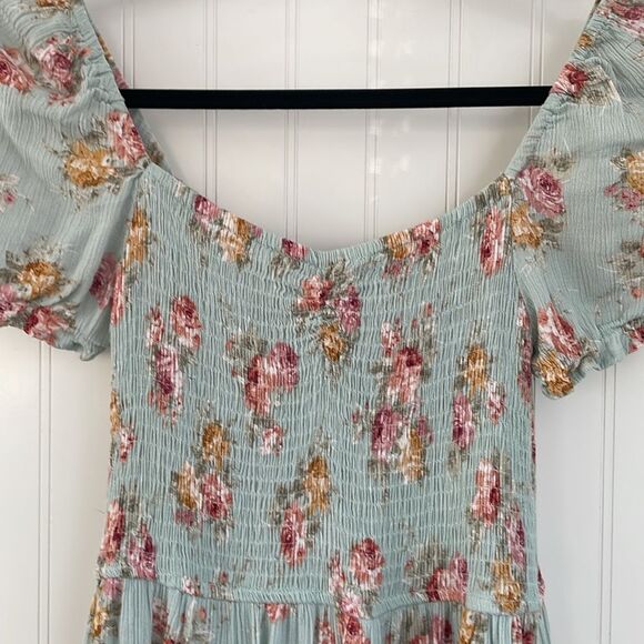 Becool Peasant Babydoll Smocked Mini Dress Puff Sleeves Spring Easter Floral S - Picture 3 of 16